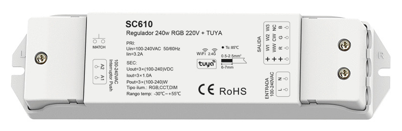 Regulador SC610 3x240w RGB 220V TRIAC + TUYA